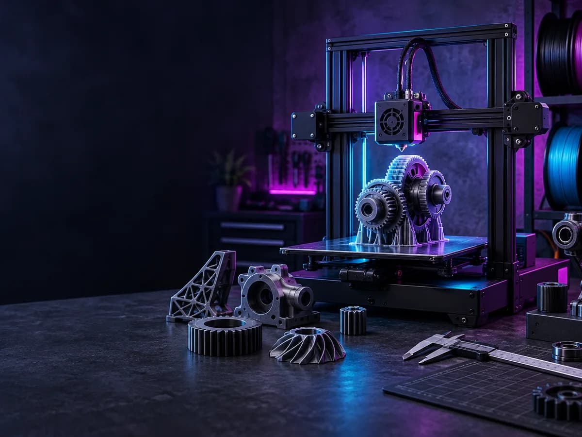 FDM printer producing a detailed gear assembly
