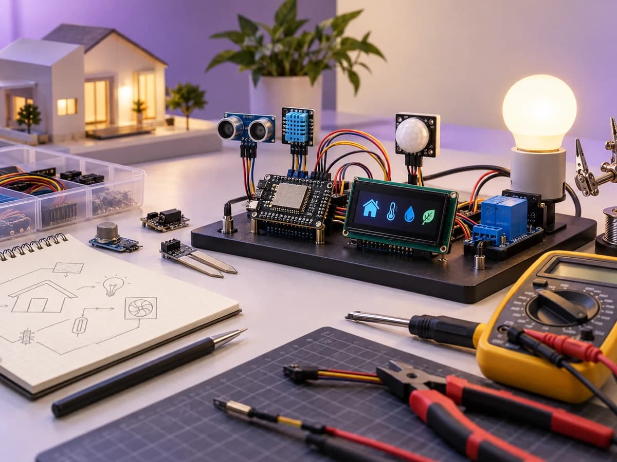 Working electronics project on an engineering workbench