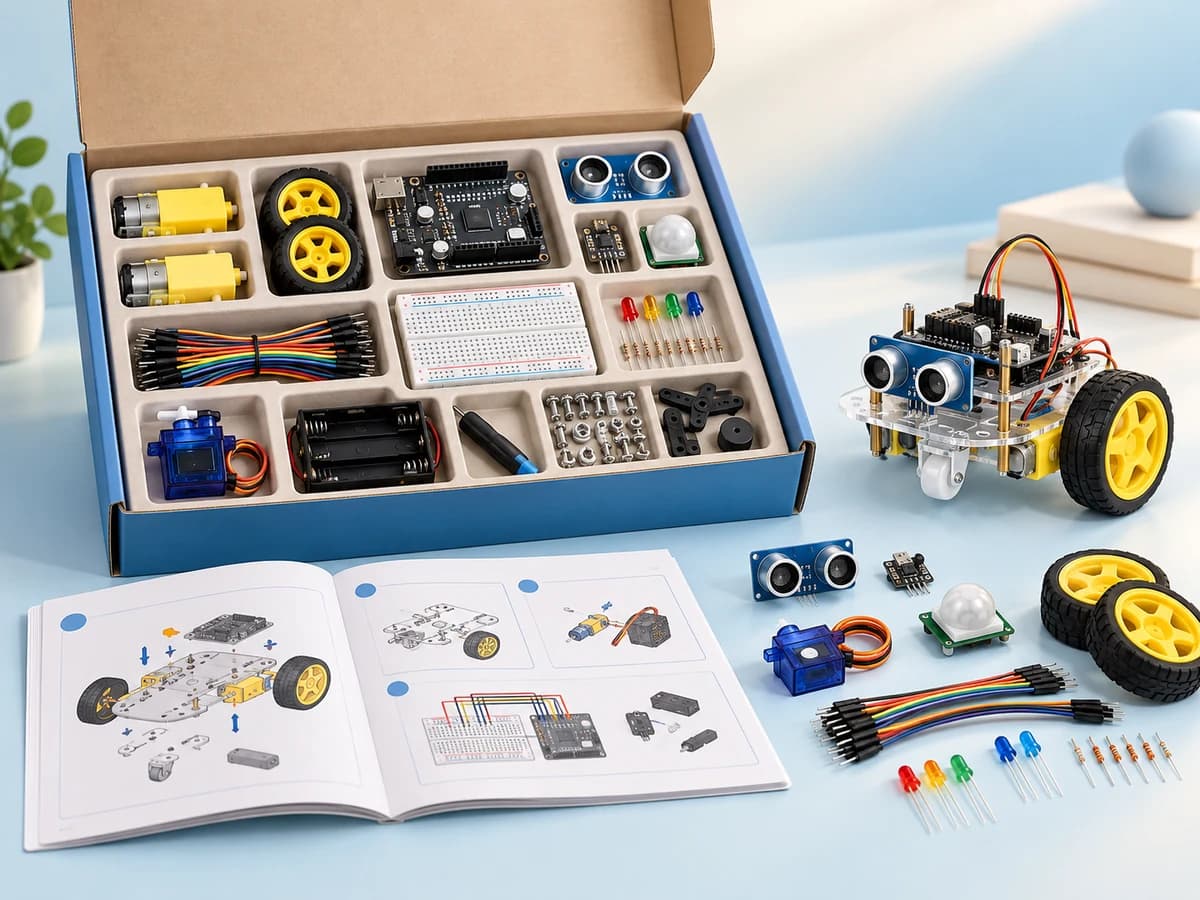 Complete STEM robotics kit with organized components