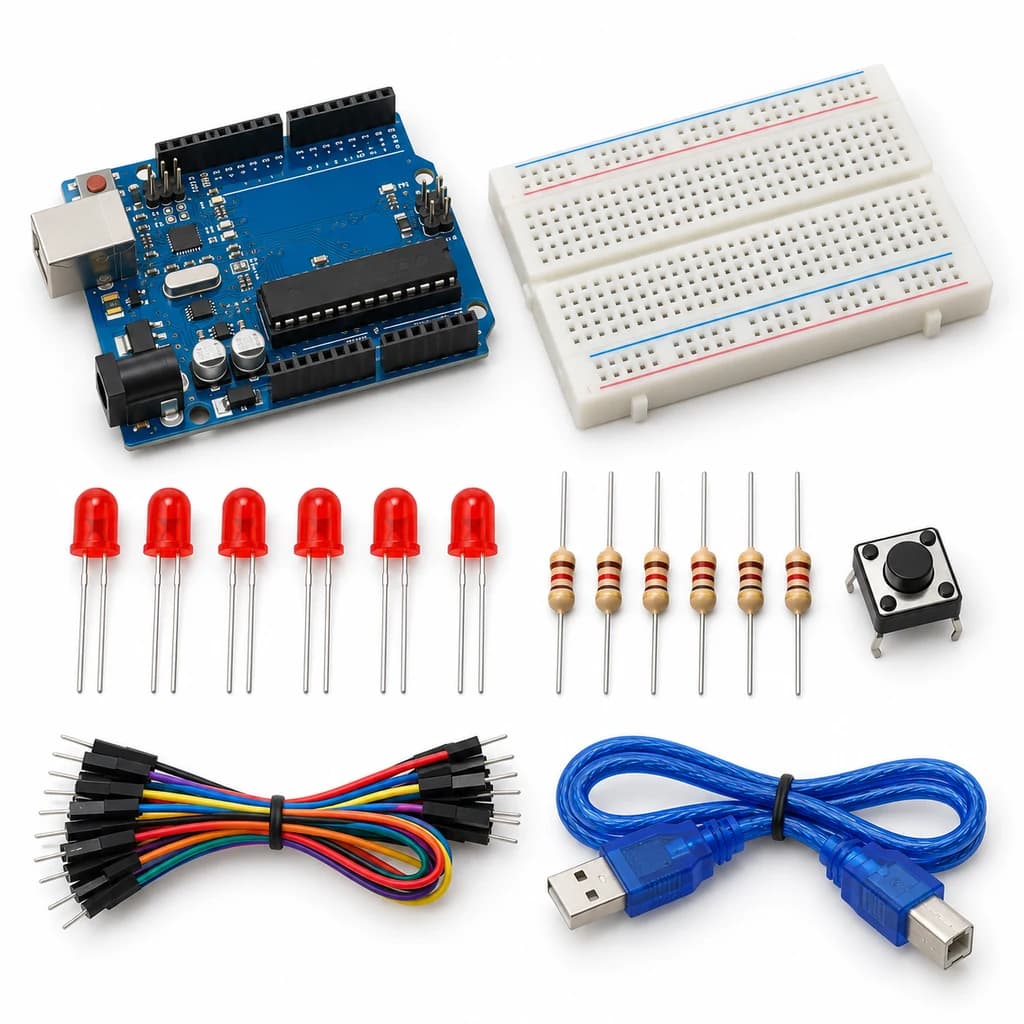 Digital Dice Kit — illustration of included electronic components