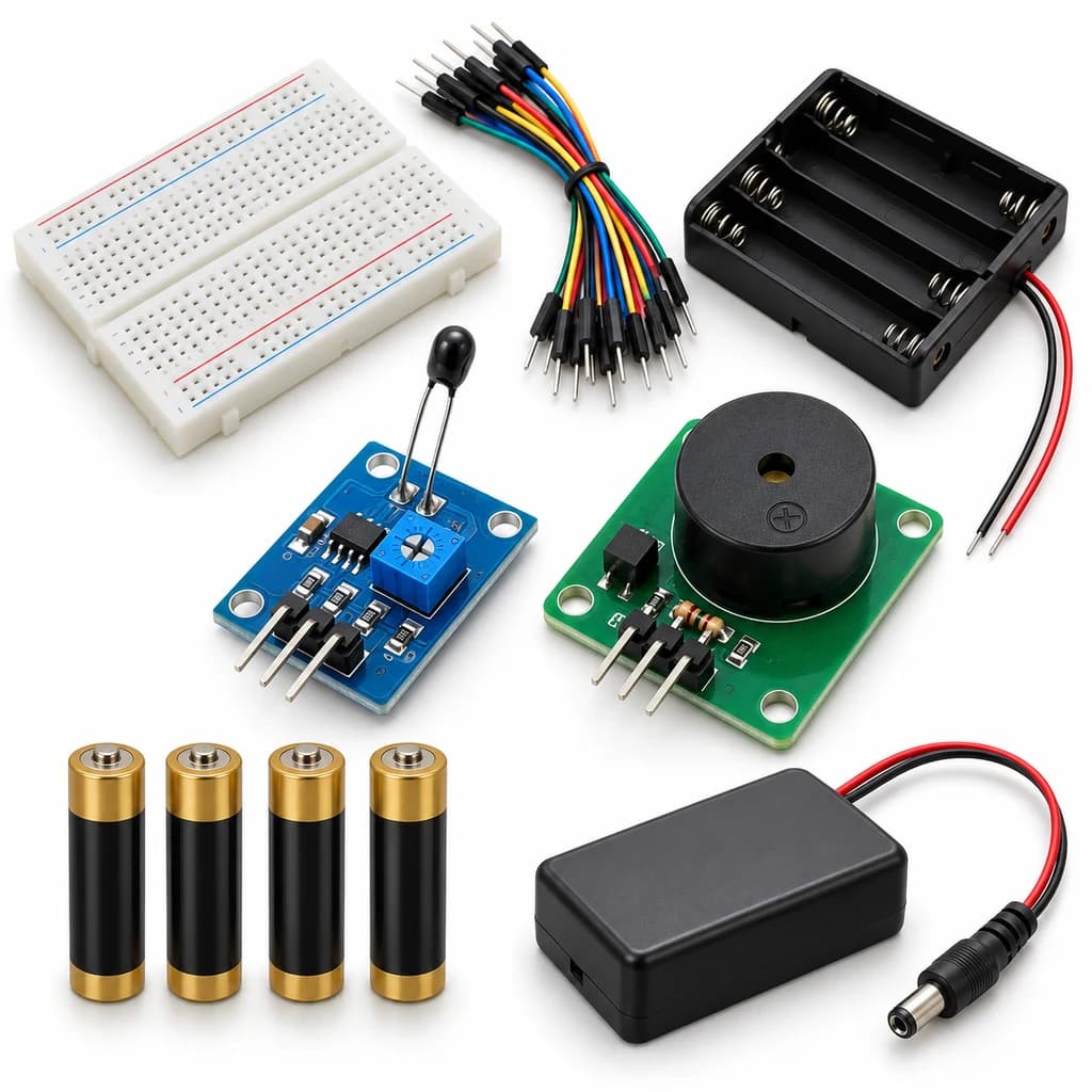Heat Sense Alarm Kit — illustration of included electronic components