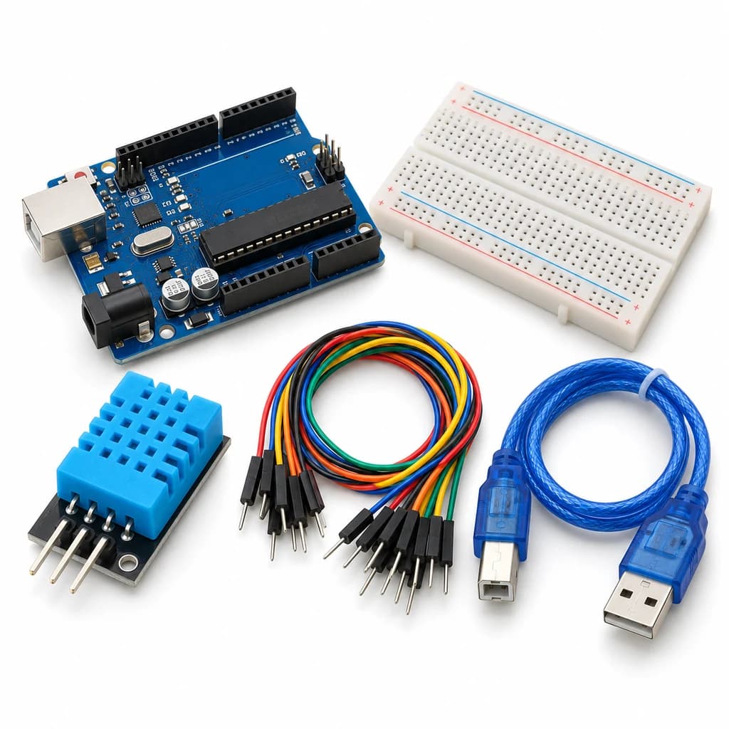 Mini Weather Station Kit — illustration of included electronic components