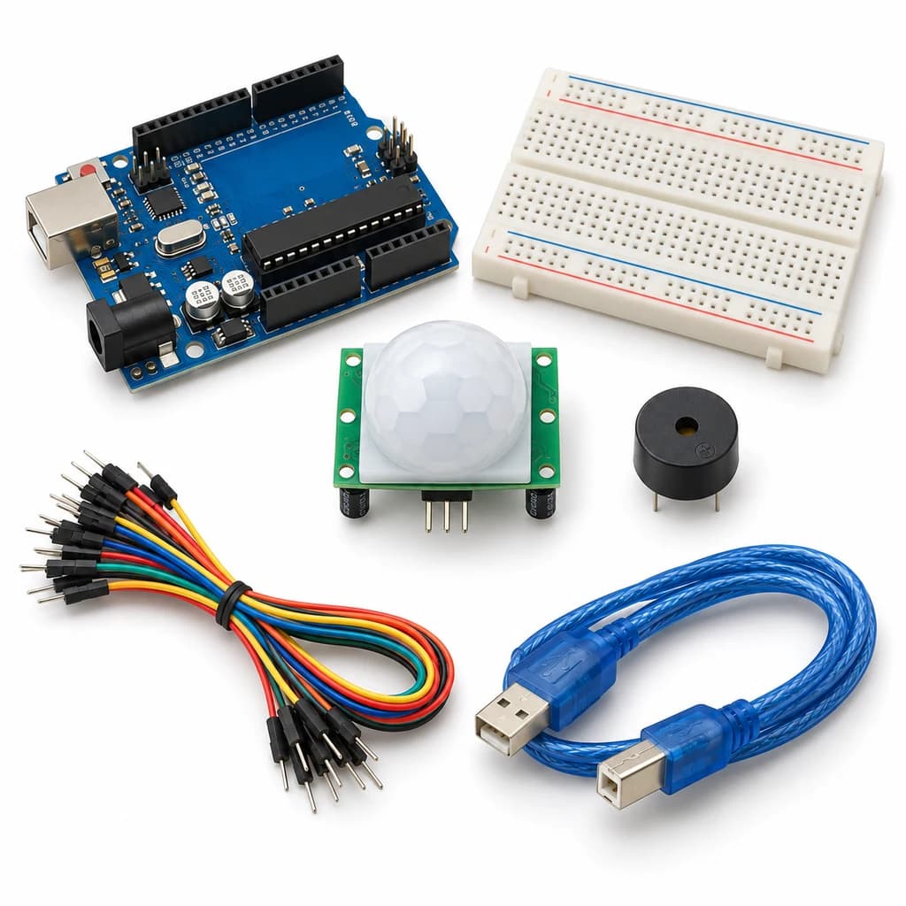 Motion Event Alarm Kit — illustration of included electronic components