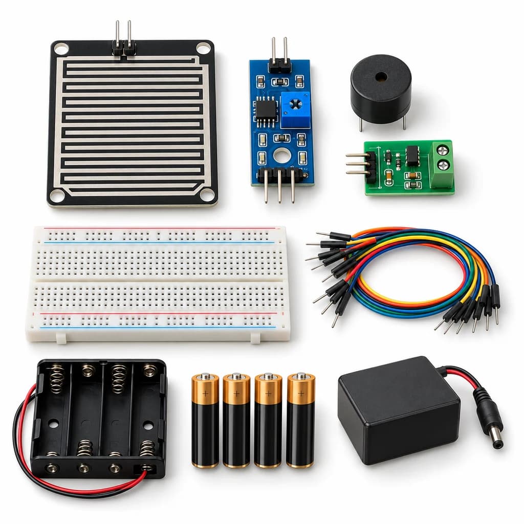 Rain Drop Alarm Kit — illustration of included electronic components