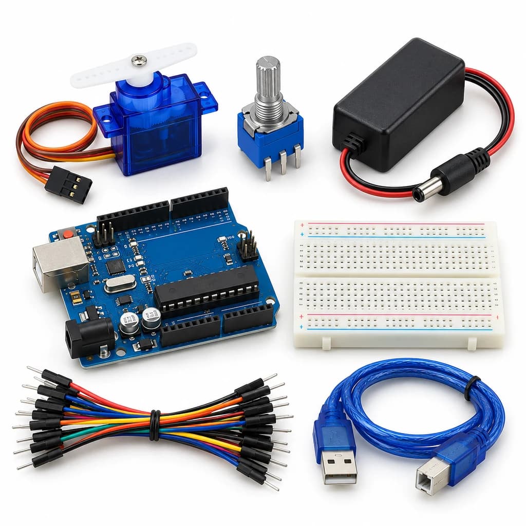 Servo Angle Dial Kit — illustration of included electronic components
