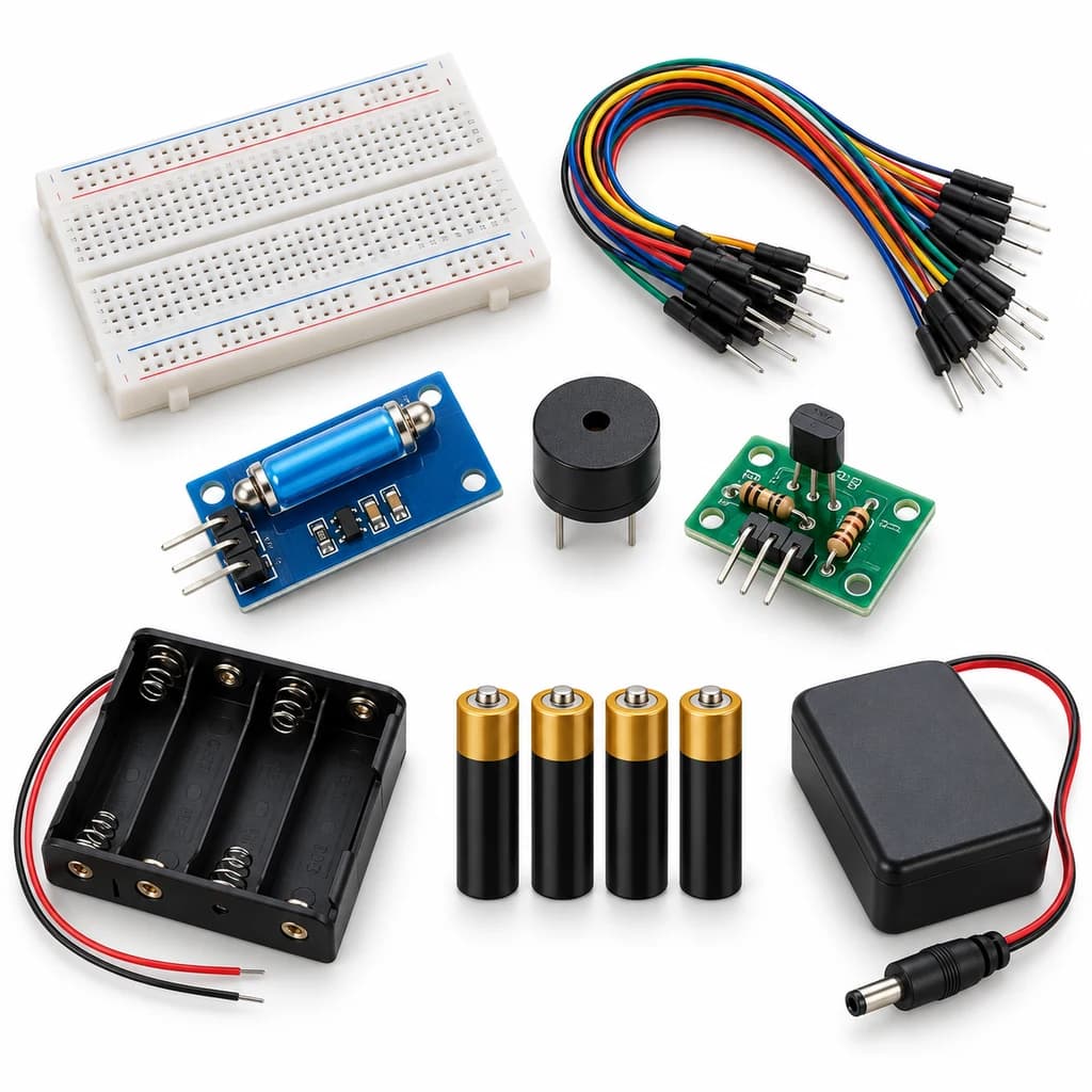 Tilt Alarm Lab Kit — illustration of included electronic components