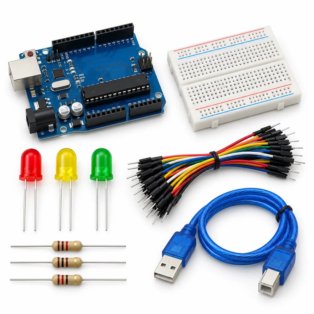 Traffic Signal Coder Kit — illustration of included electronic components