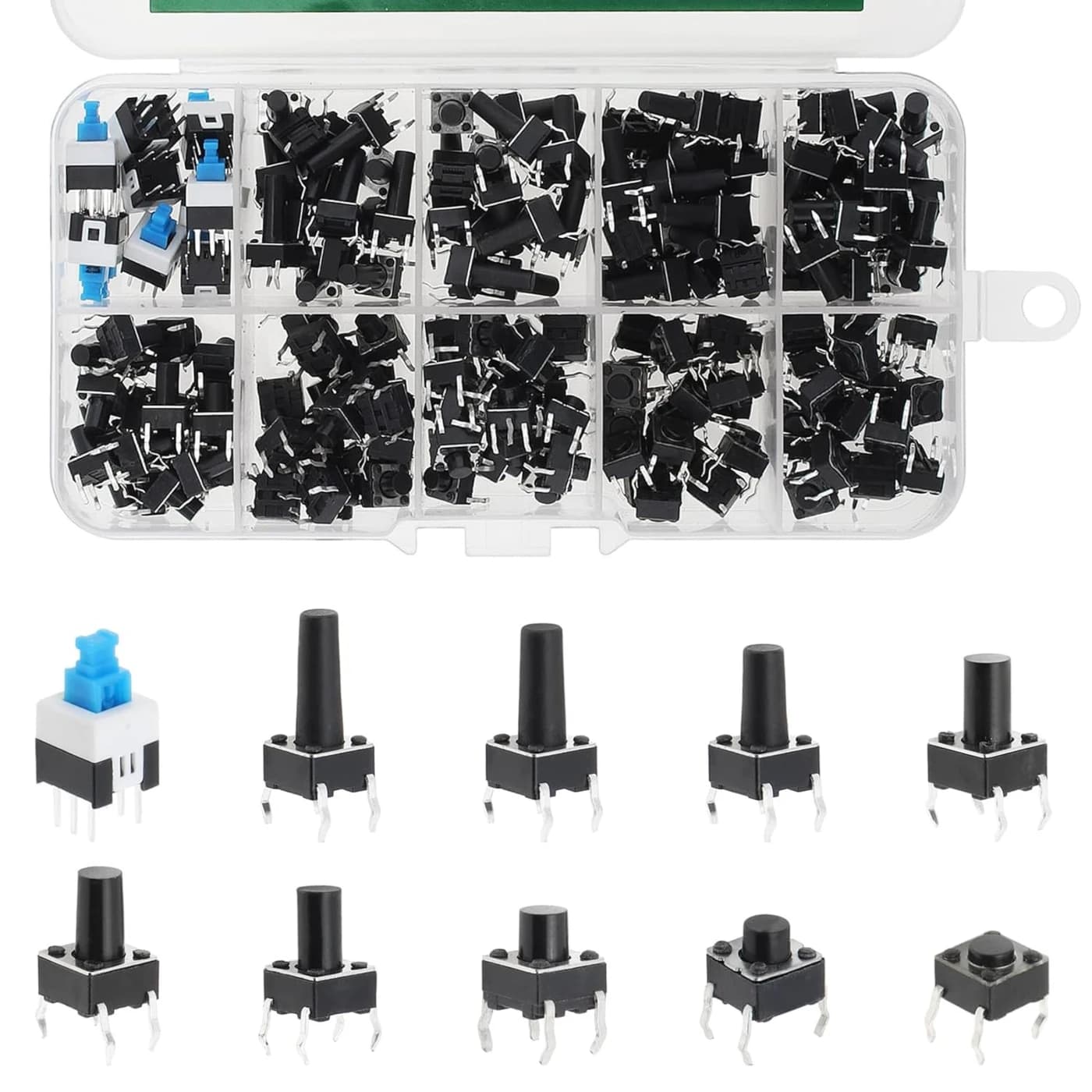 Tactile Push Button Switch Assortment Kit – 180PC 10 Value 6x6mm 4 Pin