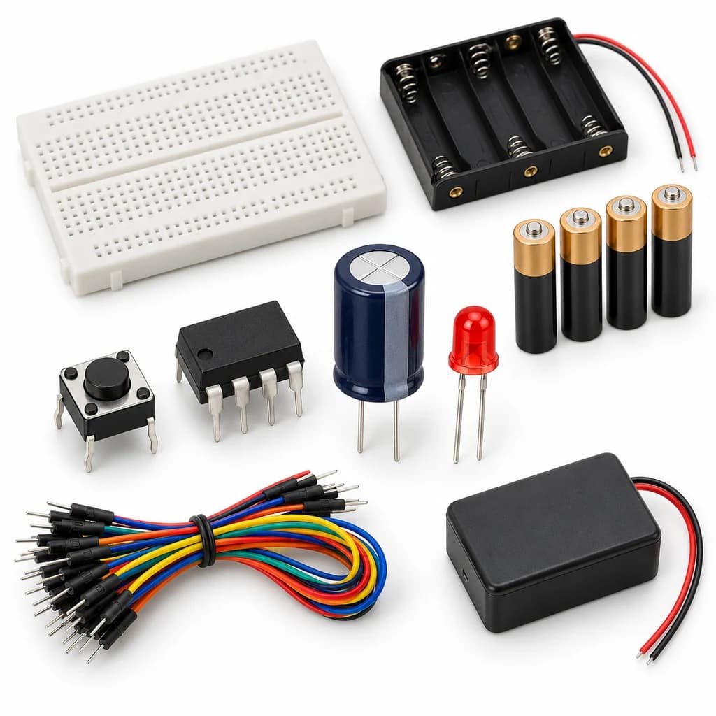 Capacitor Countdown Kit — illustration of included electronic components