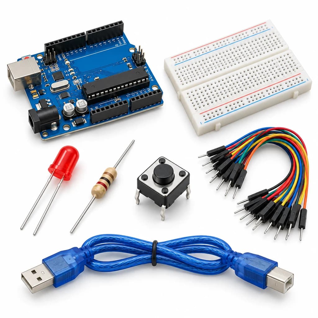 Reaction Time Challenge Kit — illustration of included electronic components
