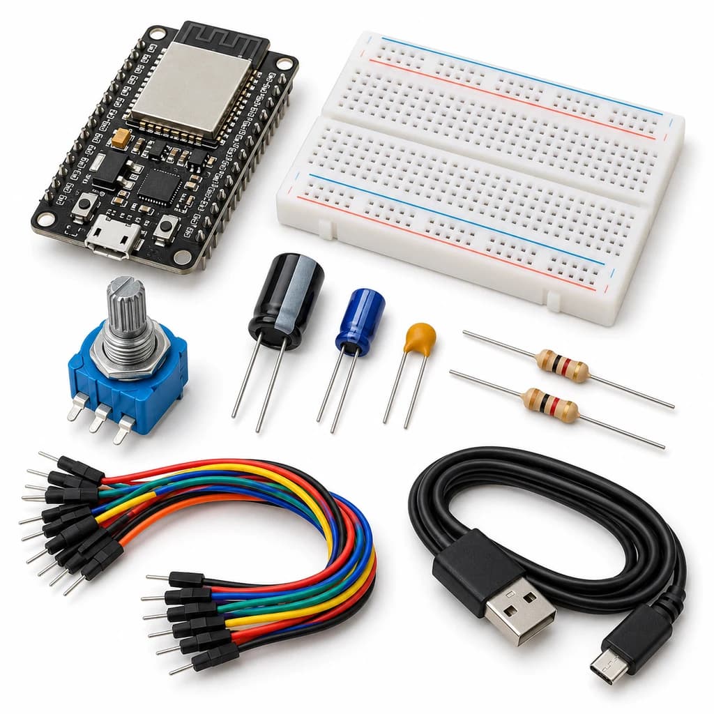 Signal Sampling and Filtering Kit — illustration of included electronic components