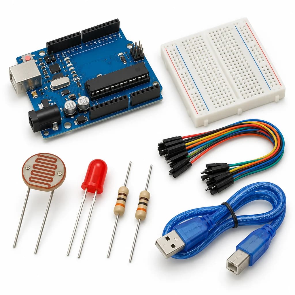 Smart Streetlight Control Kit — illustration of included electronic components