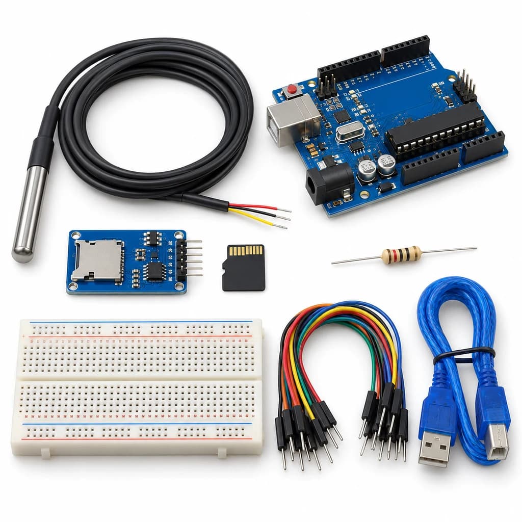 Temperature Data Recorder Kit — illustration of included electronic components