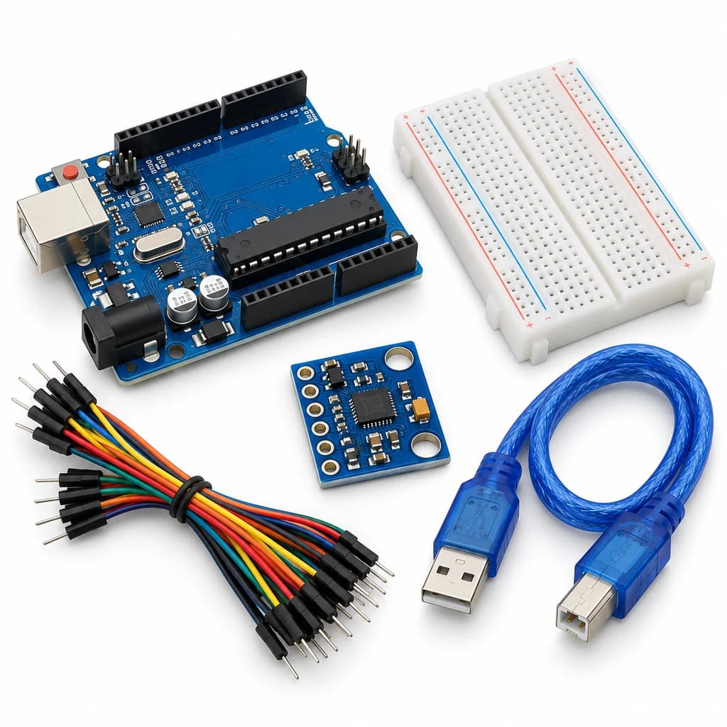 Tilt and Acceleration Logger Kit — illustration of included electronic components